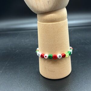 Merry Christmas red, green and white multicolored beads w/Christmas tree charm